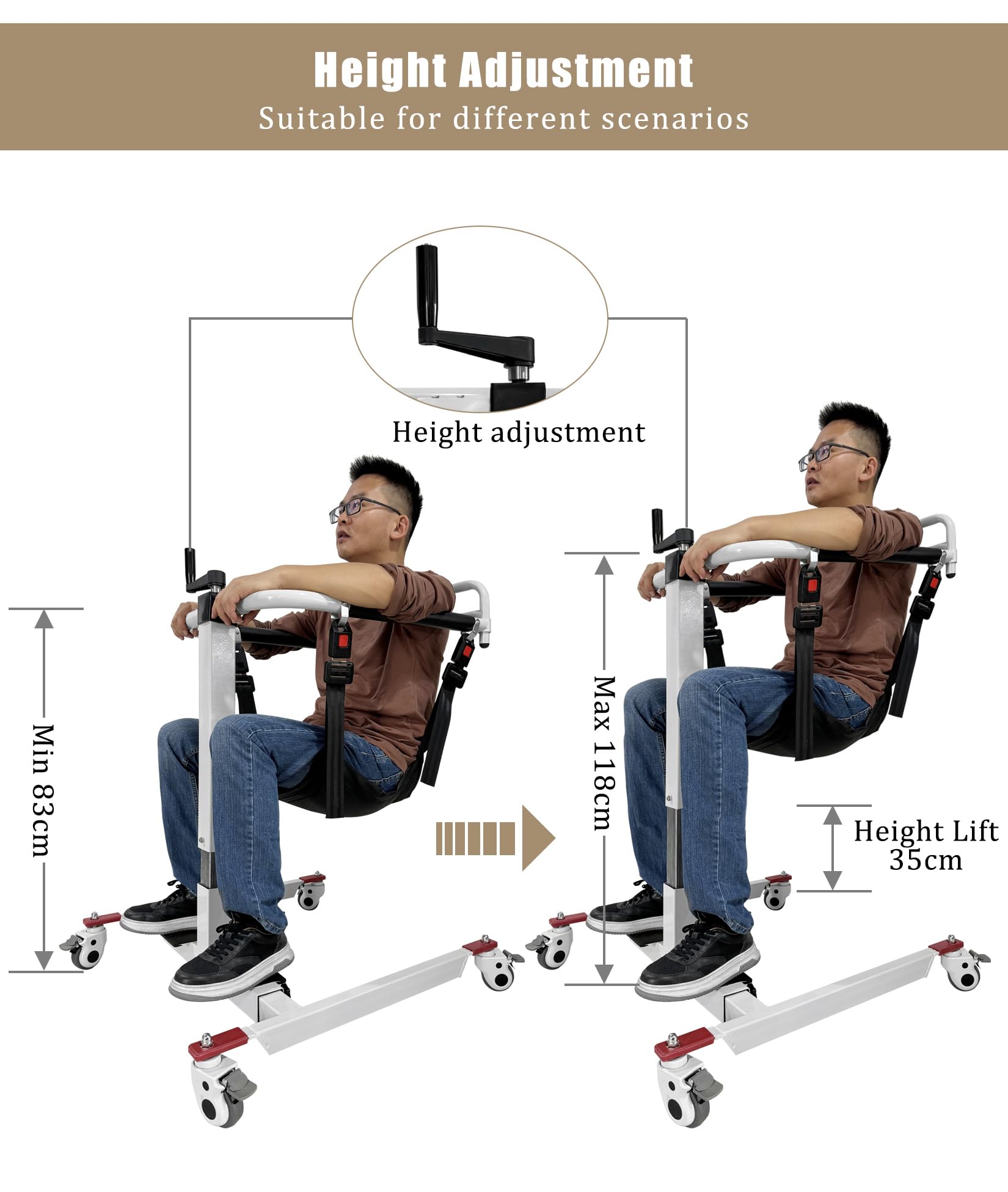 Elevador de Pacientes Ligero, Silla de Traslado de Paciente, Ajustable en Altura/Ancho, Dispositivos de Asistencia para Ancianos, Elevador de Traslado de Cama a Silla de Ruedas
