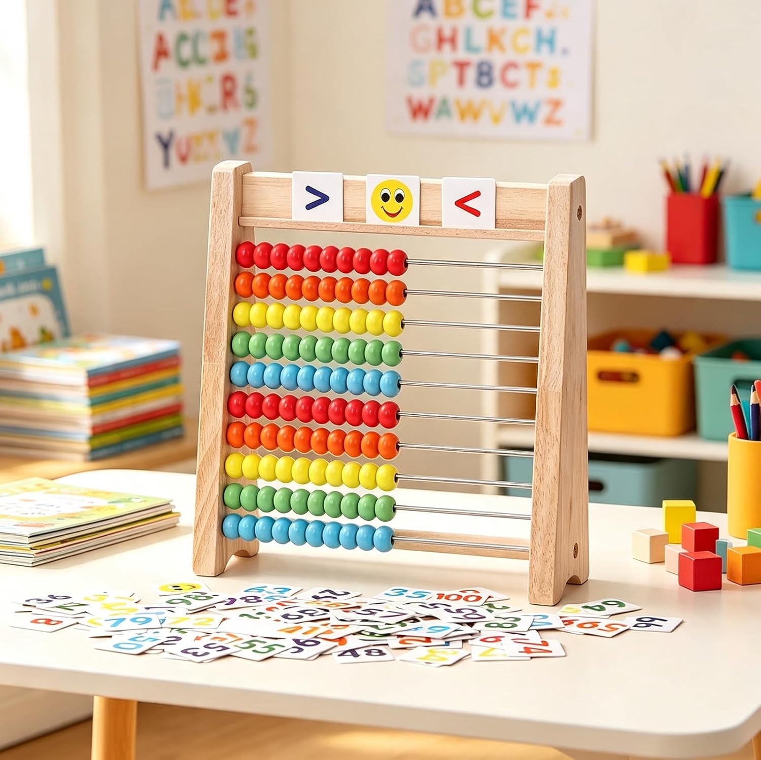 Wooden Abacus for Kid, 100-Bead Montessori Counting Frame for Math