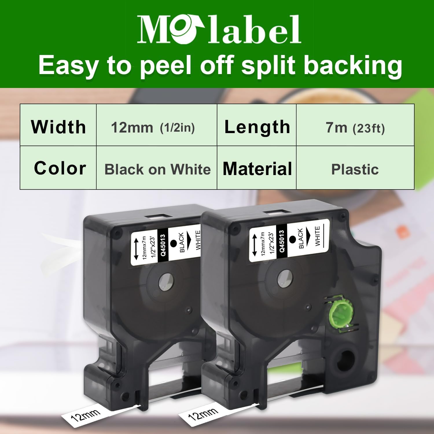 Compatible with Dymo D1 Label Tape 45013 6-Pack – Black on White 1/2" (12 mm) × 23 ft – Replacement Refill for DYMO LabelManager 160 280 210D 360D 420P & 450 Duo - Image 2