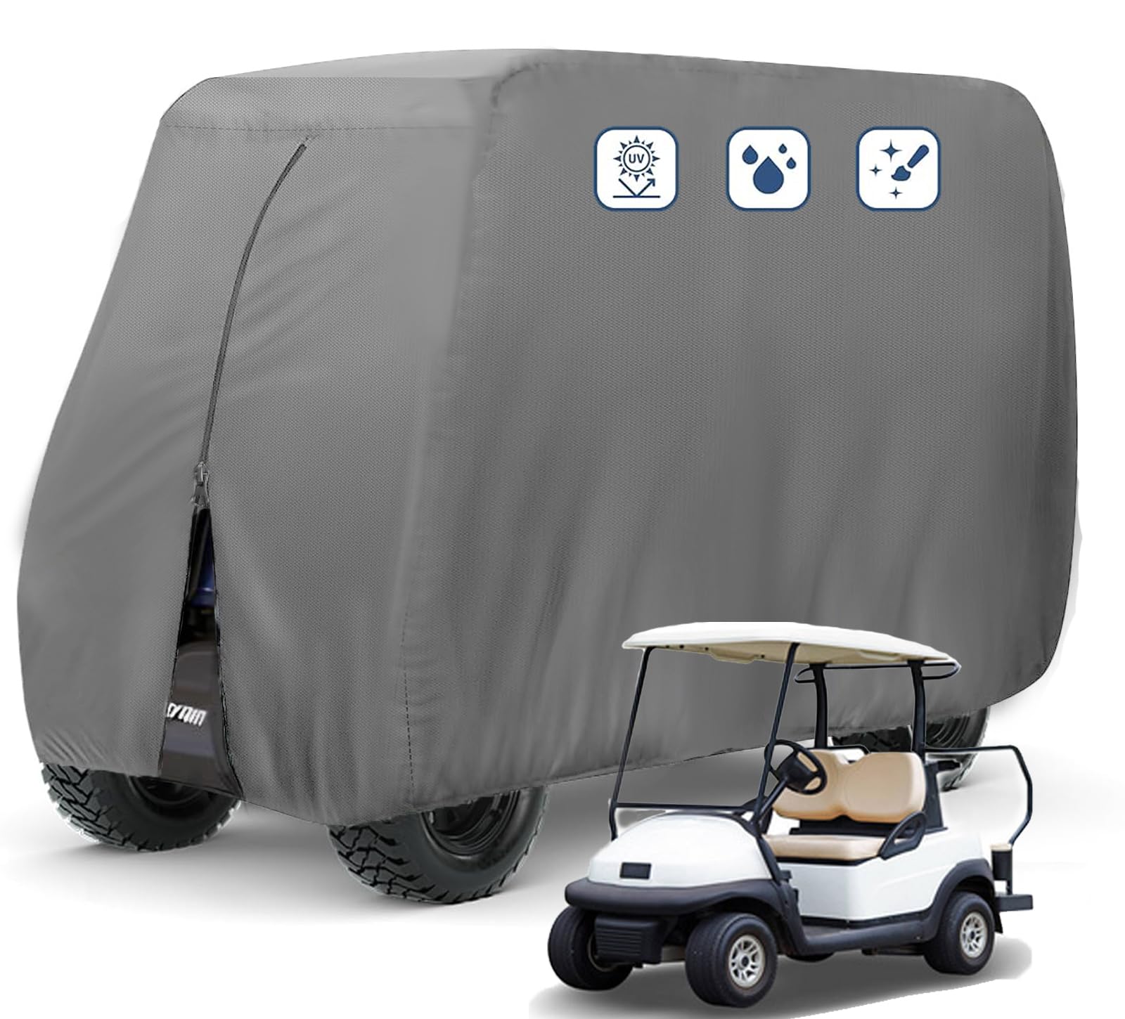 FLYMEI 2 Passenger Golf Cart Covers Waterproof Outdoor Golf Cart Cover for EZ GO Club Car Yamaha Golf Carts, Dustproof 2 Seat Club Car Cover Golf Cart Seat Covers, 95"L x 48"W x 66"H, Grey