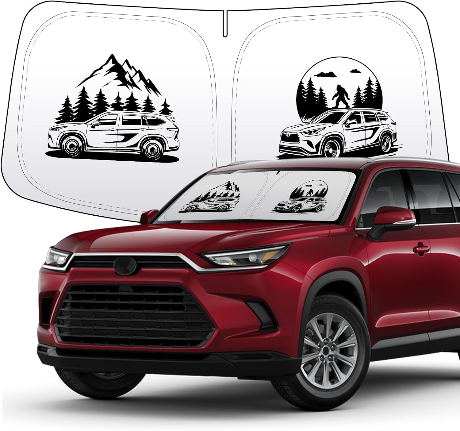 Thickened 2-Layer Windshield Sun Shade Fit for Highlander 2020-PRESENT Car Front Window Covers Sun Visor Protector Foldable Blocks UV Rays Sunshade Shield Accessories (for Highlander Big Foot)
