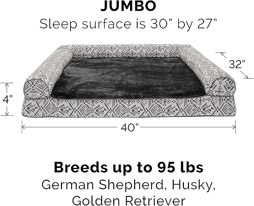 Miniatura 3 de Furhaven - Funda de repuesto para cama de perro, felpa y decoración de kilim del suroeste estilo sofá, lavable a máquina, color gris roca, tamaño
