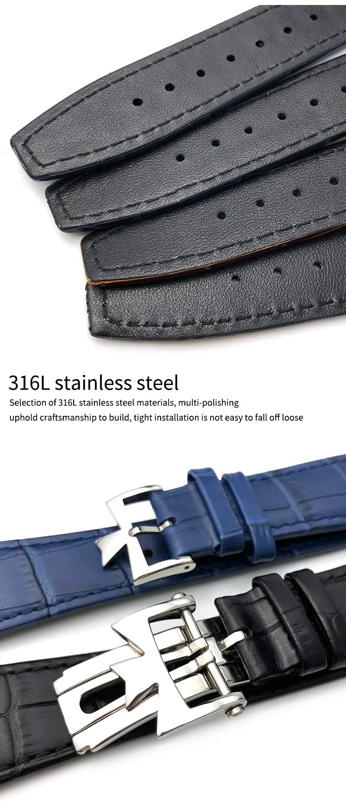 Correa de reloj con interfaz convexa de cuero genuino de 25-9mm para Vacheron Constantin Overseas Black Blue Brown Bamboo Grain Watch Bands