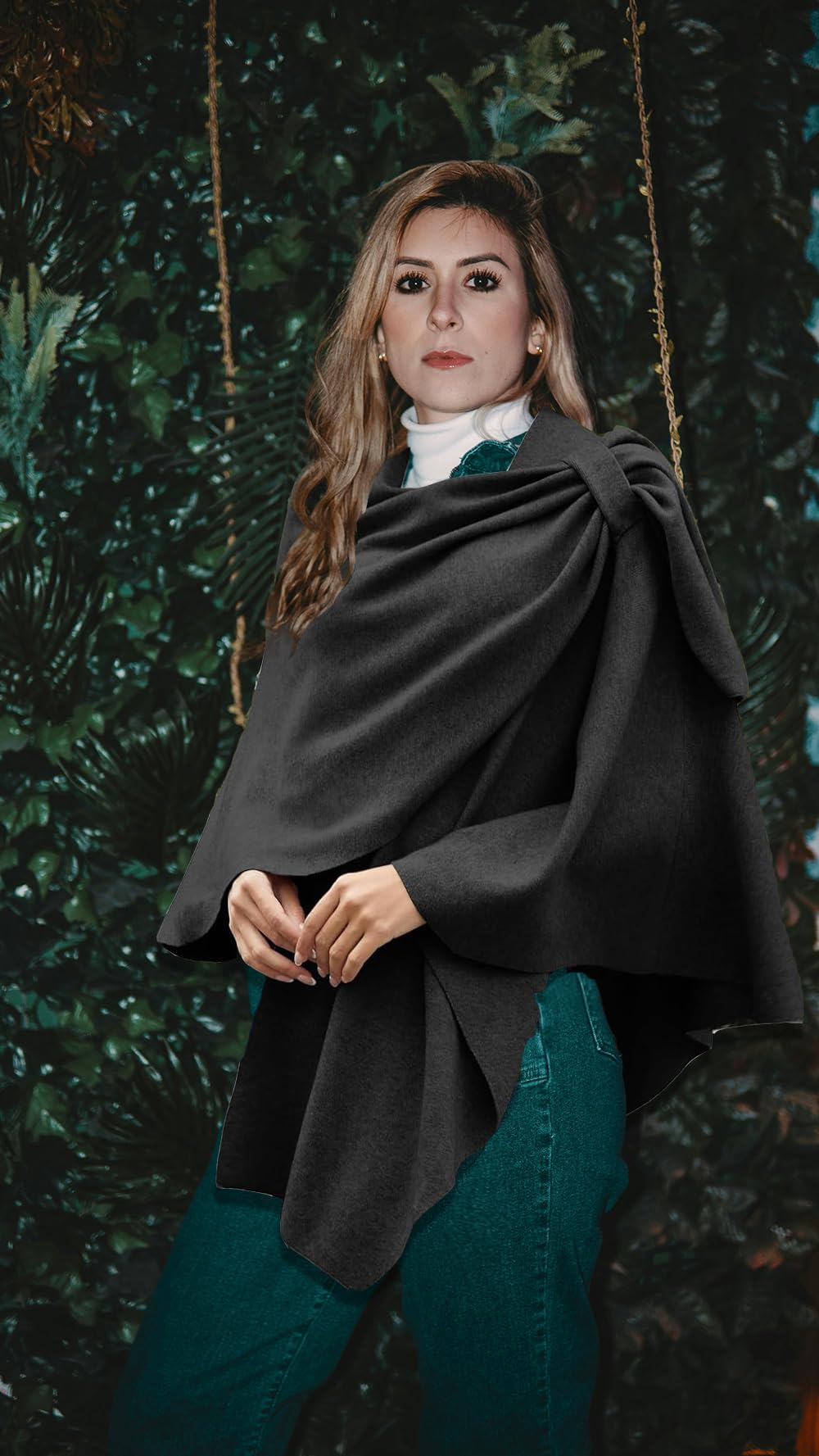 Donna Poncho Sciarpa Cashmere Feeling Maglia Cappellino Cardigan Per Donna Regalo Per La Madre