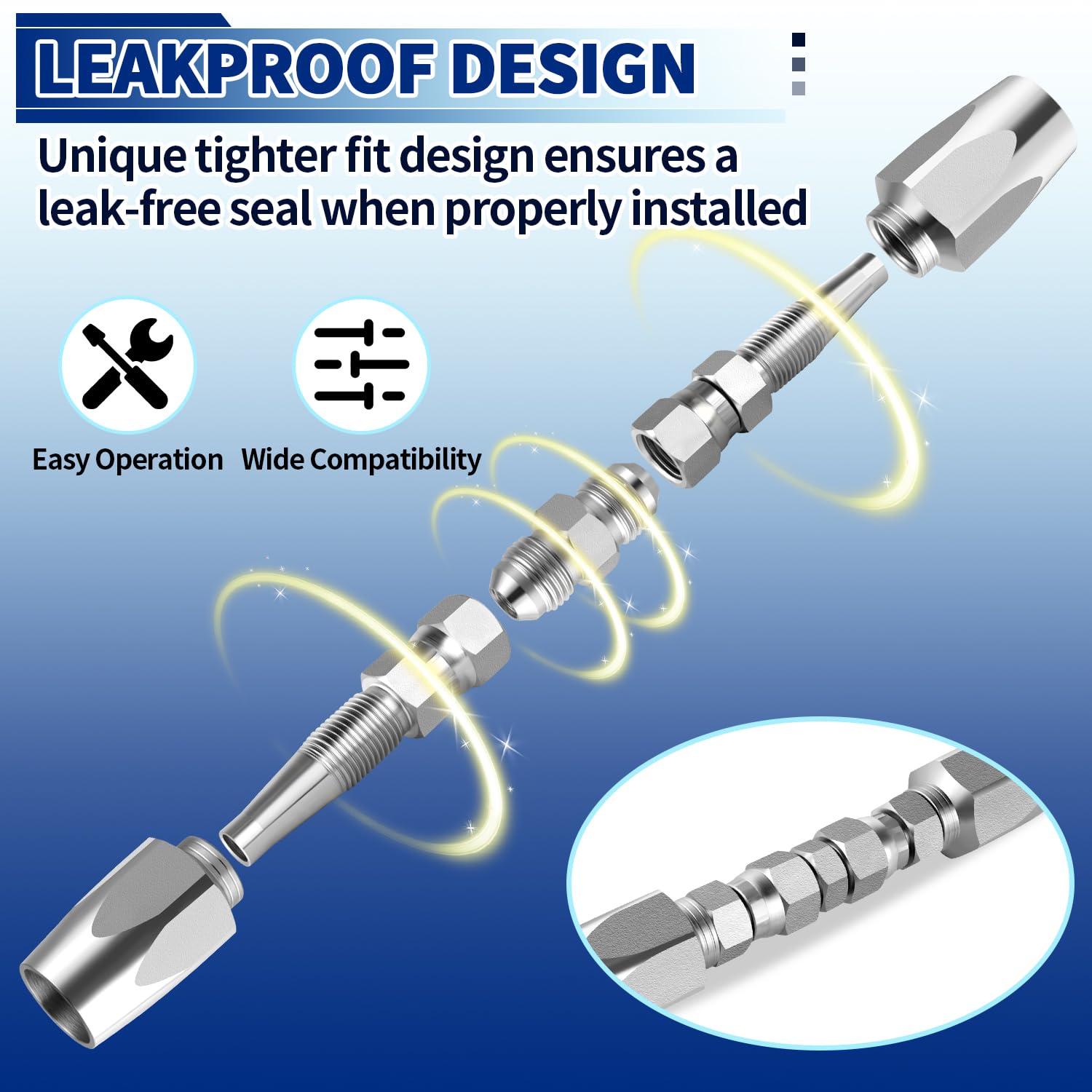 Hydraulikschlauch-Reparatursatz, 1 cm ID, wiederverwendbare | Passend für #6 Hydraulikschlauch, robuster verzinkter Stahl, bis zu 4000 PSI, leckagefreies Feldreparatur-Set für R2-, R16-