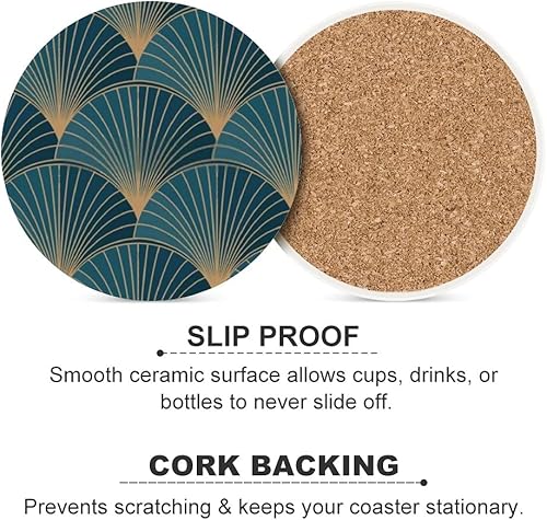 Miniatura 6 de Kuizee Juego de posavasos dorados, estilo Art Deco azul, cerámica, absorbente, apartamento, cocina, habitación, bar, decoración de vasos, base