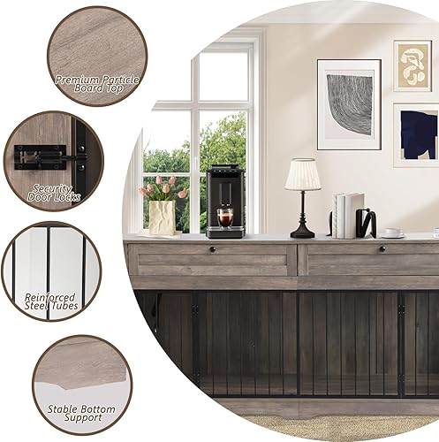 Miniatura 29 de Muebles grandes para jaula para perros, jaula decorativa resistente para interiores, mesa auxiliar de madera para perros con estación de carga, casa