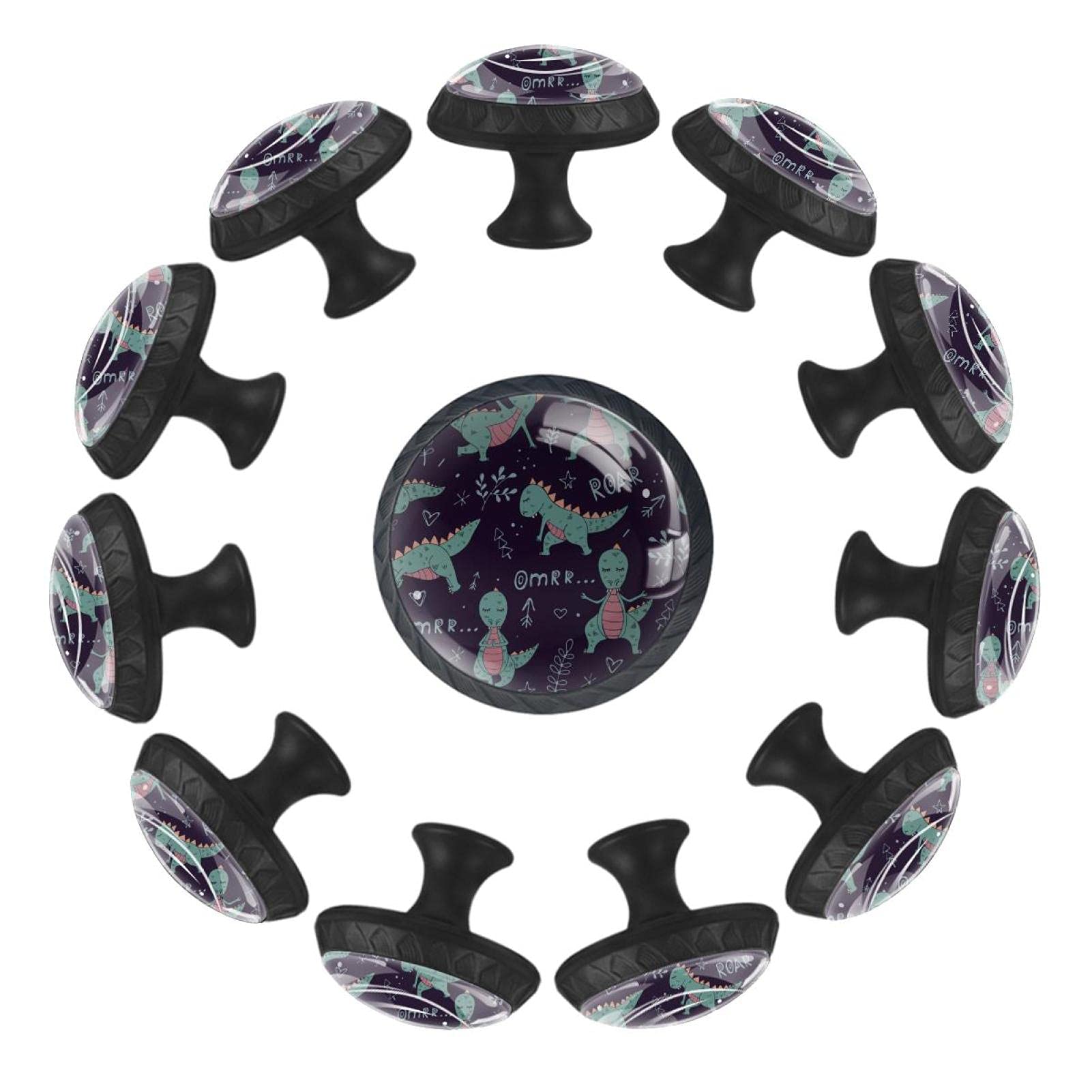 Boutons de tiroir dinosaures yoga x12 en bois 35 mm pour commode enfant