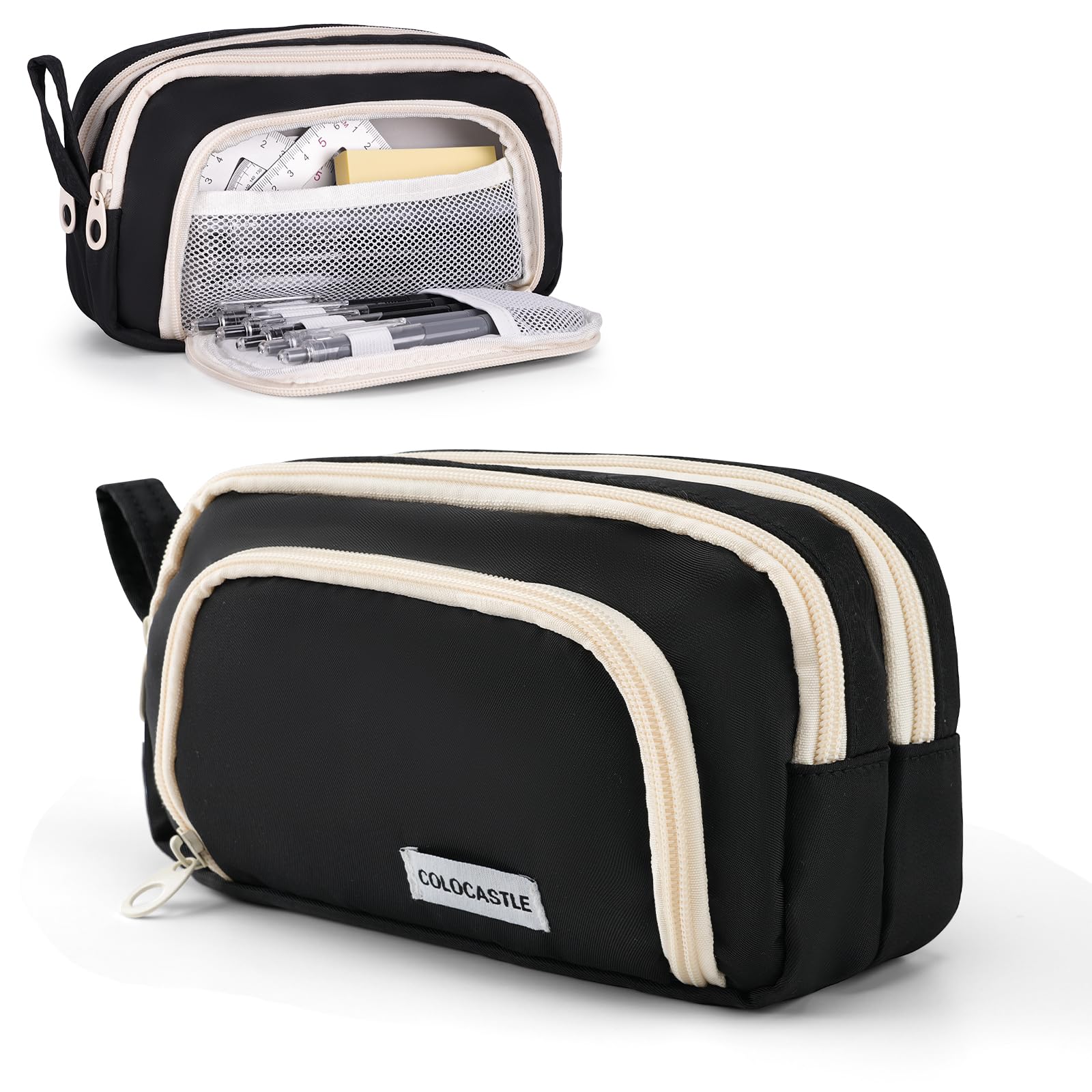 COLOCASTLE Pencil Case Large Capacity Pencil Pouch 3 Compartments, Pen Pouch Bag Pen Case for Girls, Boys, Students, Sationery Storage Organizer for Office, School, Cosmetics, Tools