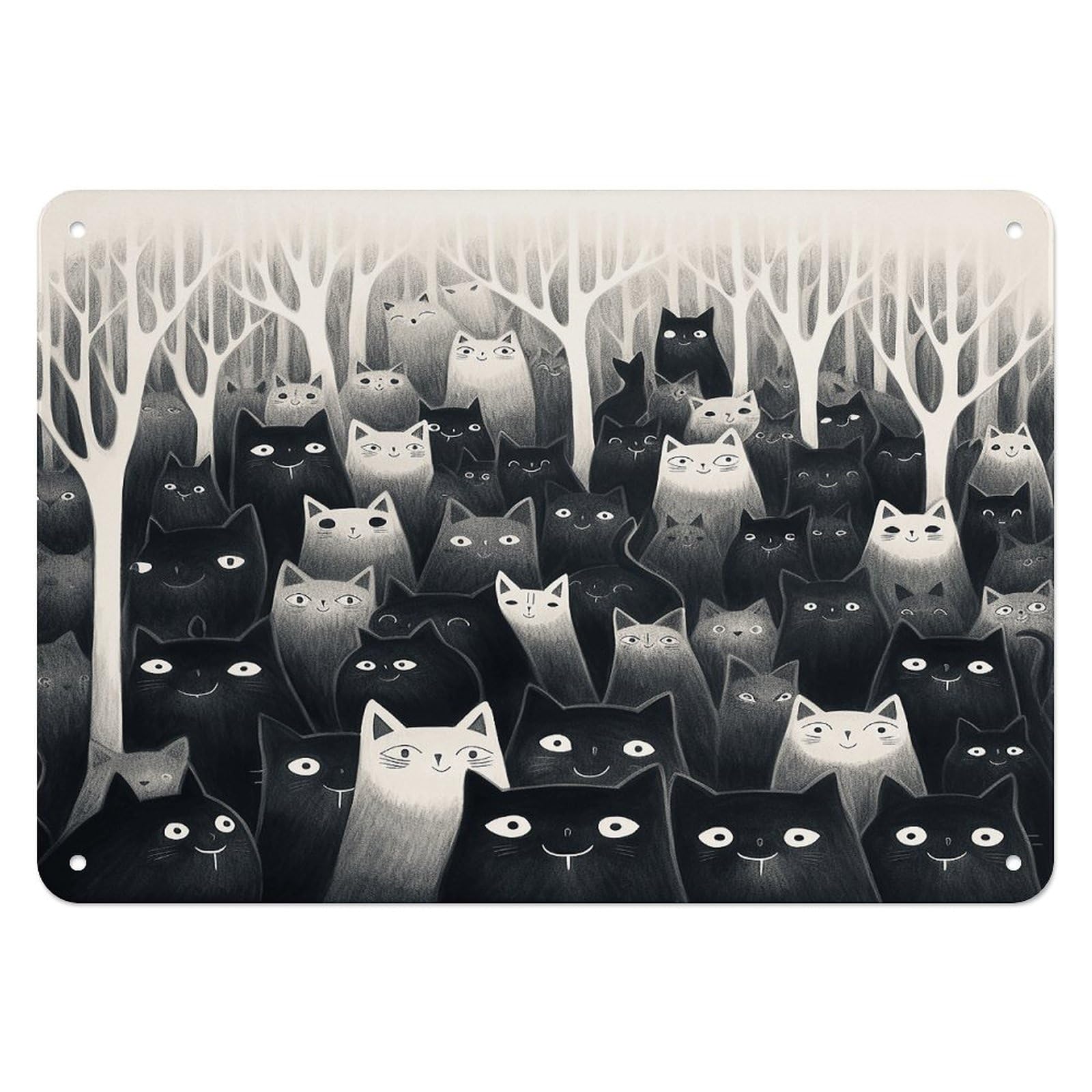 Btcowzrv Style A Group Of Black Cats Metal Sign, 5.5" X 7.9" Tin Wall Decor, Wall Art Plaques For Home Wedding Decor Room Living Room Decoration
