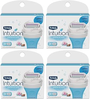Schick Intuition - Lather & Shave In One Stop - Spring Bloom with Shea Butter, Fresh Floral Scent - Women's Razor Blade Refills - 3 Ct Pack of 4 = 12 Cartridges