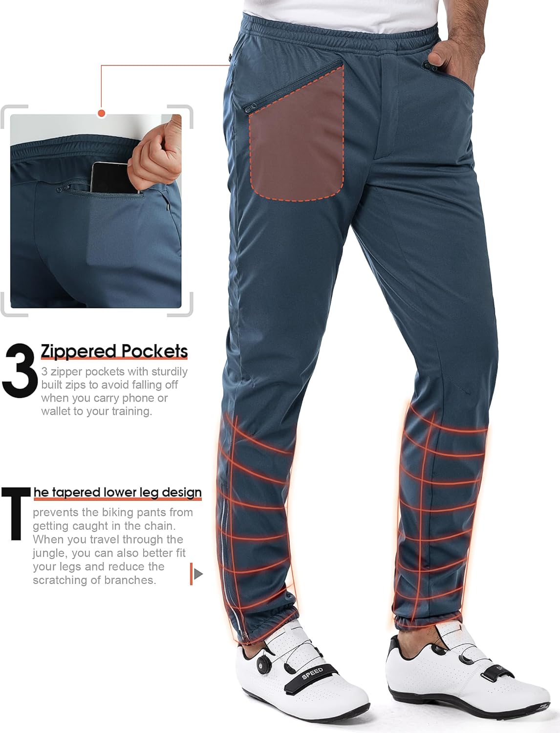 33,000ft Men's Waterproof Cycling Pants, Windproof Breathable Athletic Mountain Bike Pants Running Hiking Sweatpants Sports - Image 2