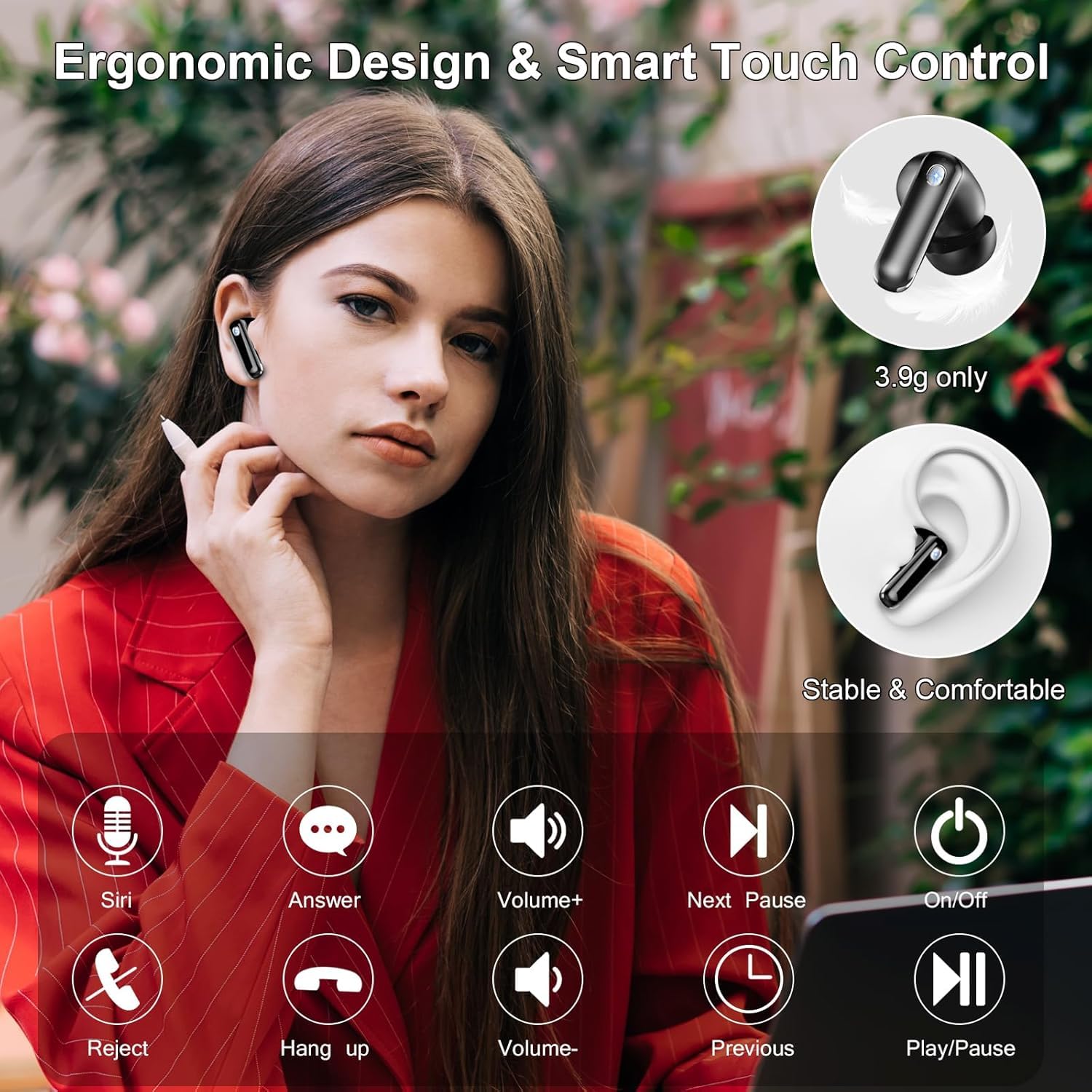 Ecouteurs Bluetooth sans Fil, Ecouteurs sans Fil Bluetooth 5.4, 4 ENC Réduction Bruit Micro, Audio Stéréo Haute Fidélité, 50H de Lecture, Contrôle Tactile, IP7 Étanche, Écran LED, pour Iphone Android
