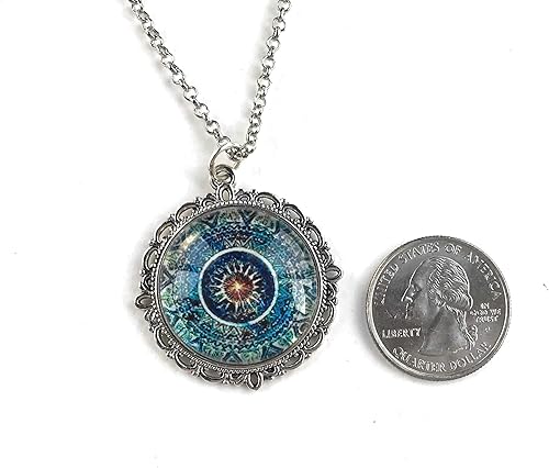 Miniatura 2 de Blue Mandala Necklace - Bohemian Pendant for Women - Handmade Meditation Jewelry