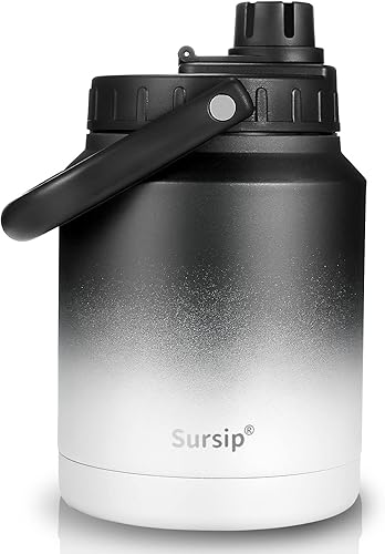 Sursip - Jarra de agua aislada al vacío de 64 onzas, botella de agua de doble pared de acero inoxidable de medio galón, botella de agua aislada de