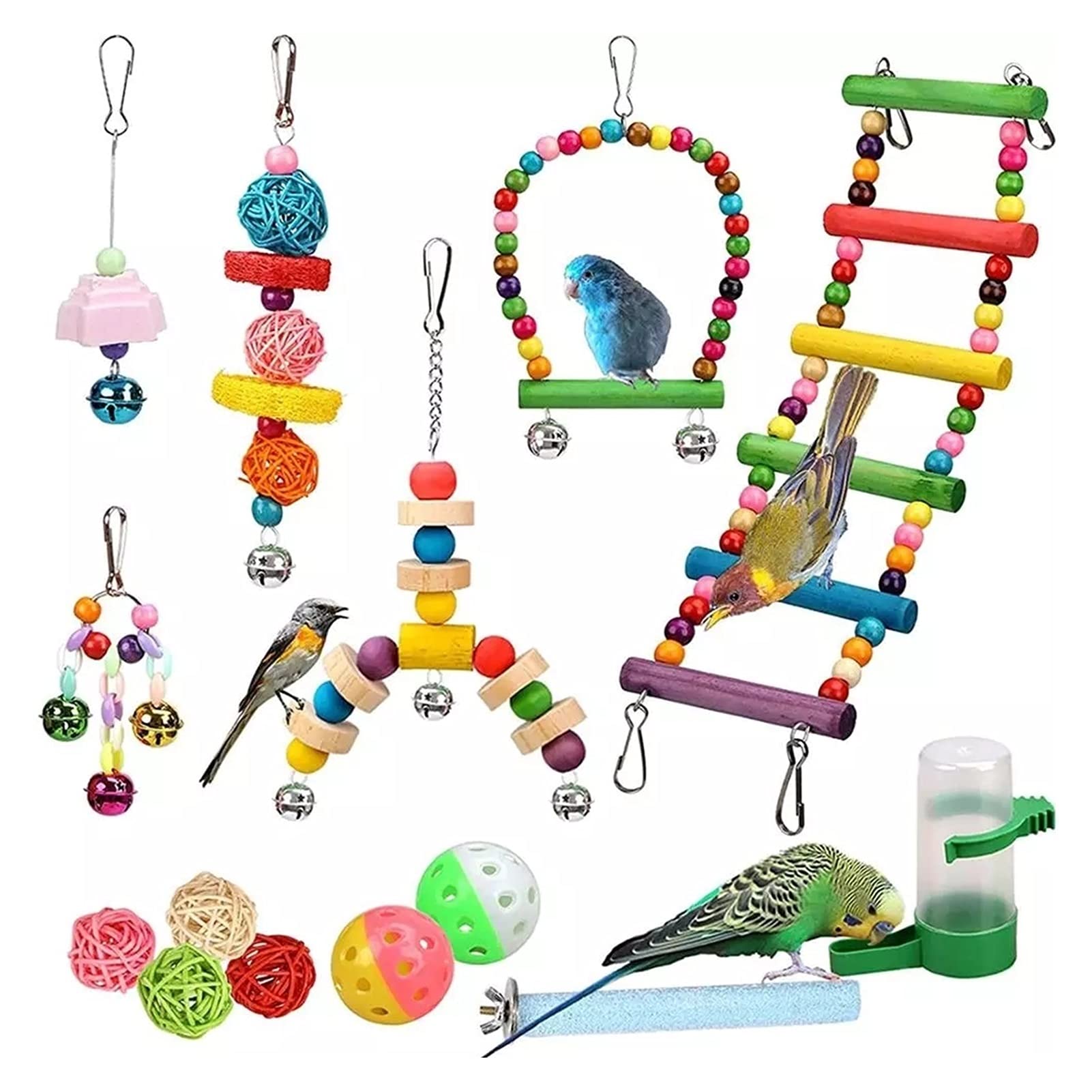 Vogelspielzeug 14 stücke Vogel Spielzeug Set Swing Chew Training Spielzeug Kleiner Papagei Hängematte Hängematte Papagei Käfig Glocke Hocker Leiter Pet Fütterung Spielzeug