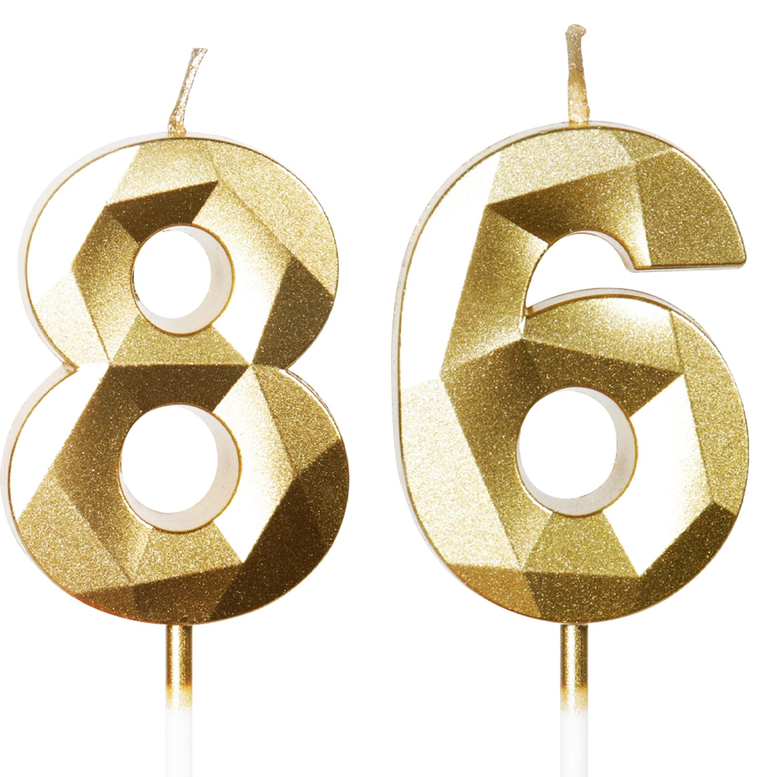Gold 86. Geburtstagskerzen, 86. Geburtstagsdekorationen für Frauen und Männlich, 3D-Zahl-86-Kerze für Kuchen, Goldene Kuchendekorationen für Geburtstagsfeiern und Hochzeiten Zubehör