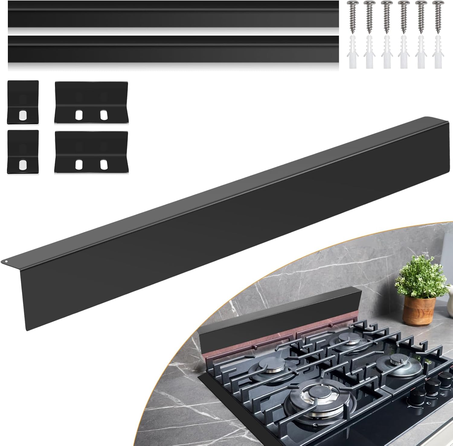 30" Slide-in Range Rear Filler Kit,Stove Gap Filler Strip, Stainless Steel Backsplash for Stove, Stove Trim Kit with Most Brands Between Stove and Backsplash(Black) With 2 PCS Stove Gap Covers