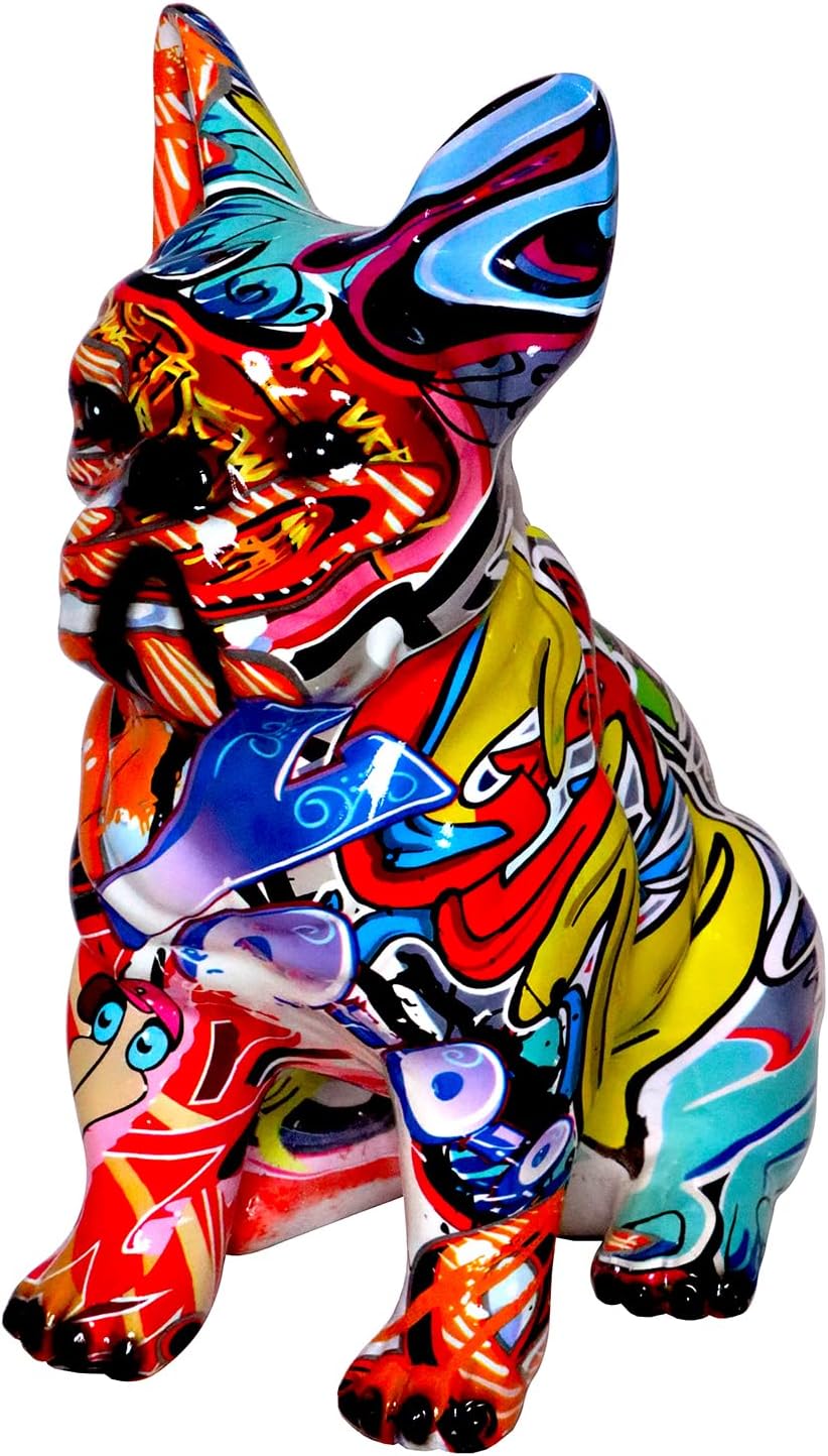 Graffiti French Bulldog Statue Sculpture Animal Dog Art Figurine Home Decoration for Living Room Bedroom Book Shelf TV Cabinet Desktop Decor Table Centerpieces Ornaments (A1)