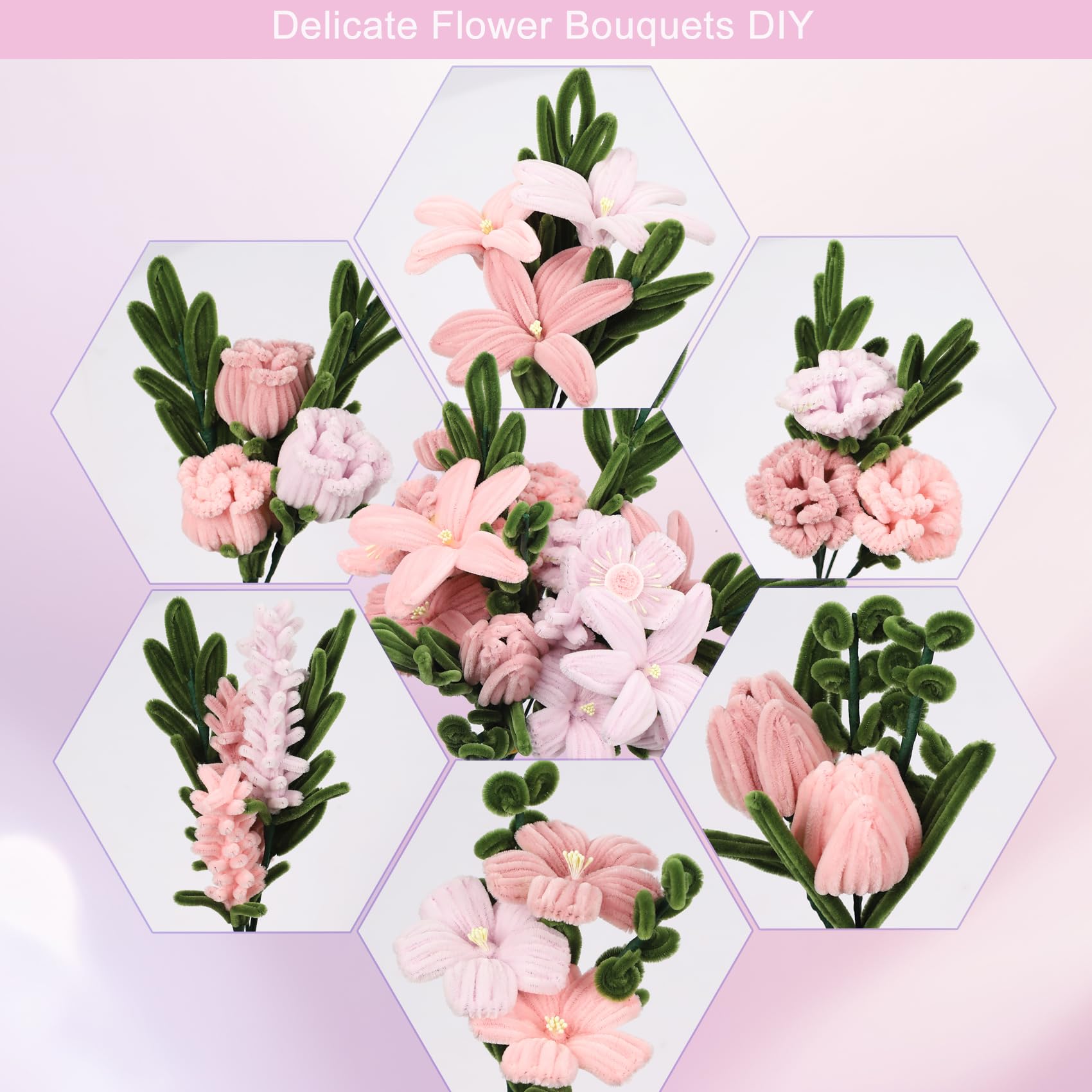 Violett Tulpen Pfeifenreiniger Set 400 Stück - Bastelset Für Blumen Arrangements