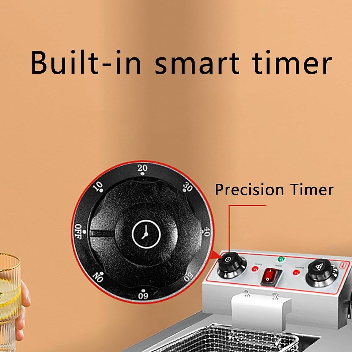Electric Deep Fryer, Countertop Kitchen Frying Machine, 8L Electric Stainless Steel Oil Fryer Temperature Adjustable Stainless Steel French Fryer for French Fries Donuts Onion Rings