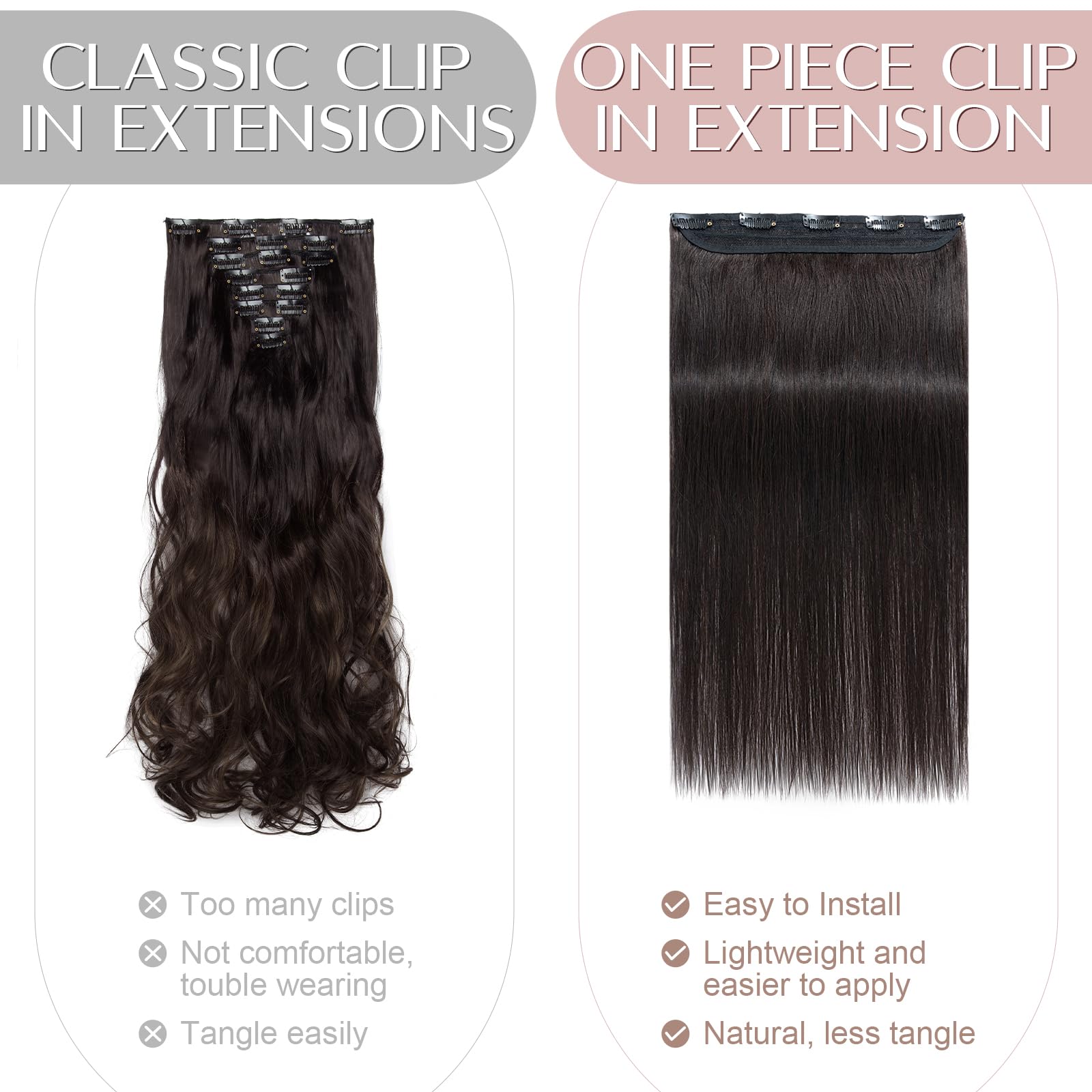 20 inches SEGO One Piece Hair Extensions Clip in Human Hair [#1B Natural Black] Real Remy Hairpieces for Women 3/4 Full Head Straight Invisible (50g) - 4