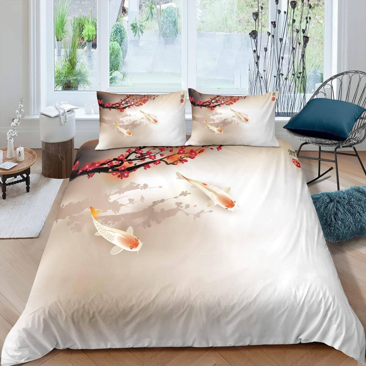 LMMSMGS King Size Duvet Cover Sets Goldfish Bedding for Kids Aldult Duvet Cover with Zipper Closure Hypoallergenic Microfiber Quilt Cover 90.5"x 86.6" + 2 Pillowcases 19.7"x 29.5"