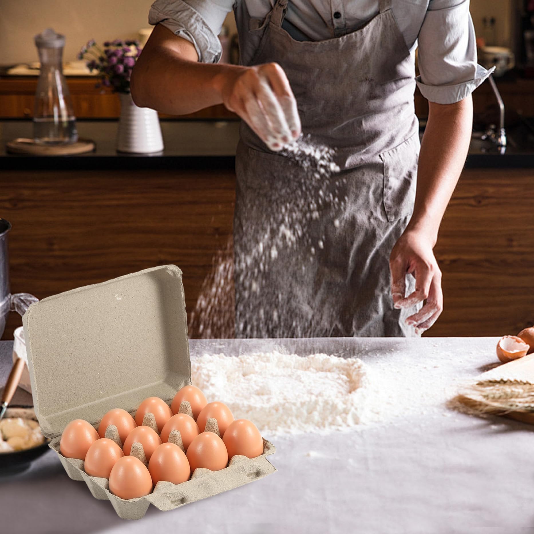 20 Piezas de Huevos orgánicos de 12 conteos cartón de cartón, vajilla de Huevo de Pulpa de Papel 3x4, Huevo de almeja Reutilizable sin Rotura para el Almacenamiento del refrigerador