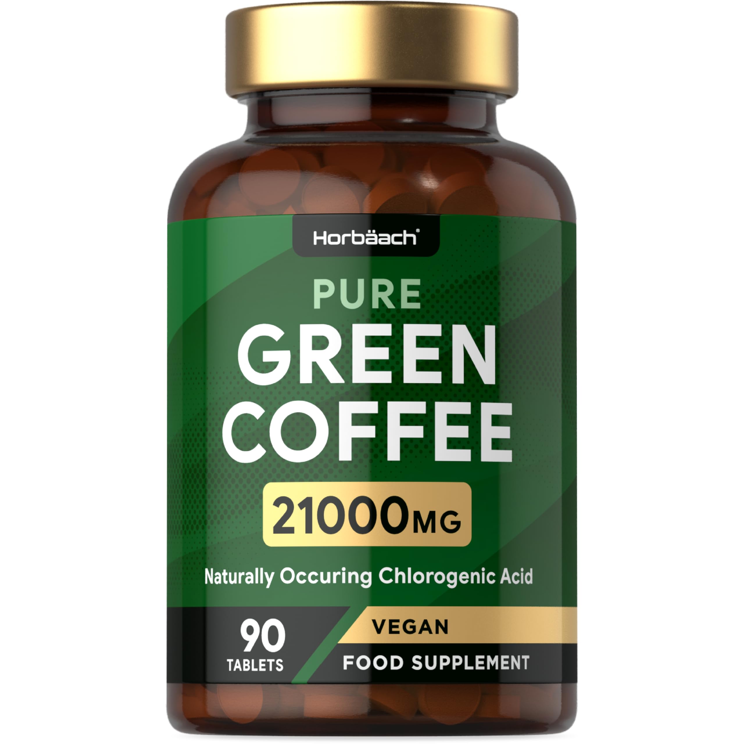 Green Coffee Bean Extract 21,000mg | 90 Vegan Caffeine Tablets | Rich Source of Chlorogenic Acid | High Strength Supplement | by Horbaach