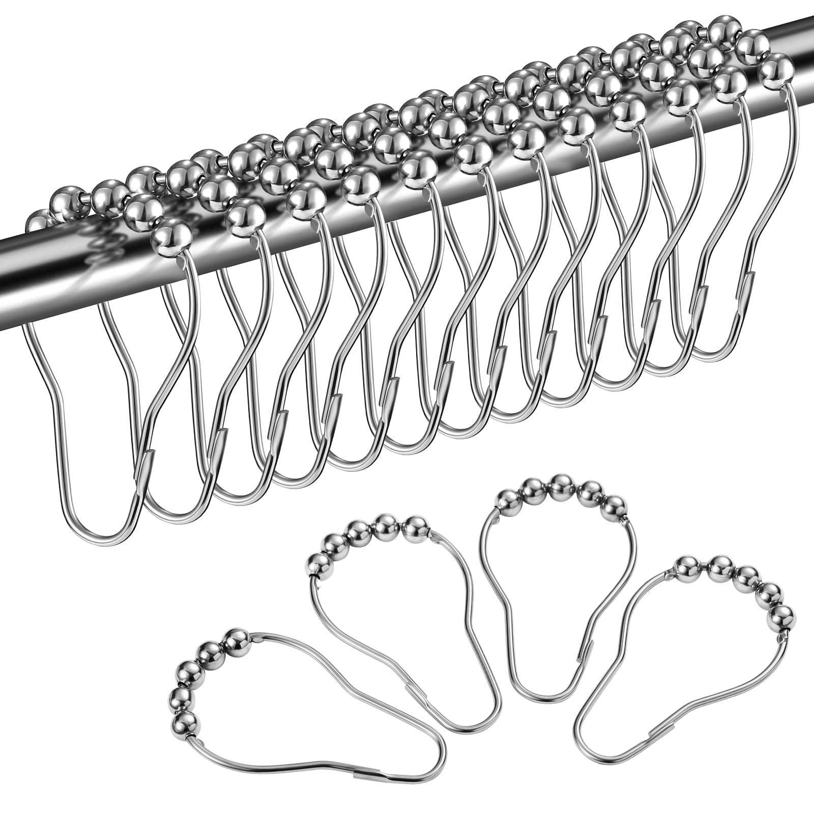 Anelli Tenda Doccia Acciaio Inox - 12 Pezzi Con Ganci, Sistema Scorrevole, 69x39mm