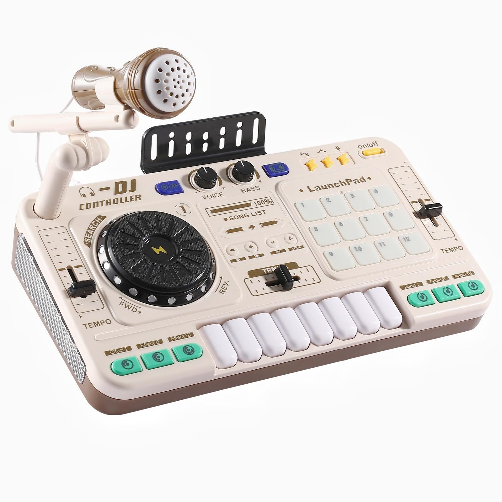 Lolossure Kids DJ Mixer,Baby Musical DJ Set for Kids with 3 Scratching Sound Effect,12 Demo Song,12 Sound and Melody,DJ Turntable with Record,USB DJ Party Mixer Musical Toy with Light