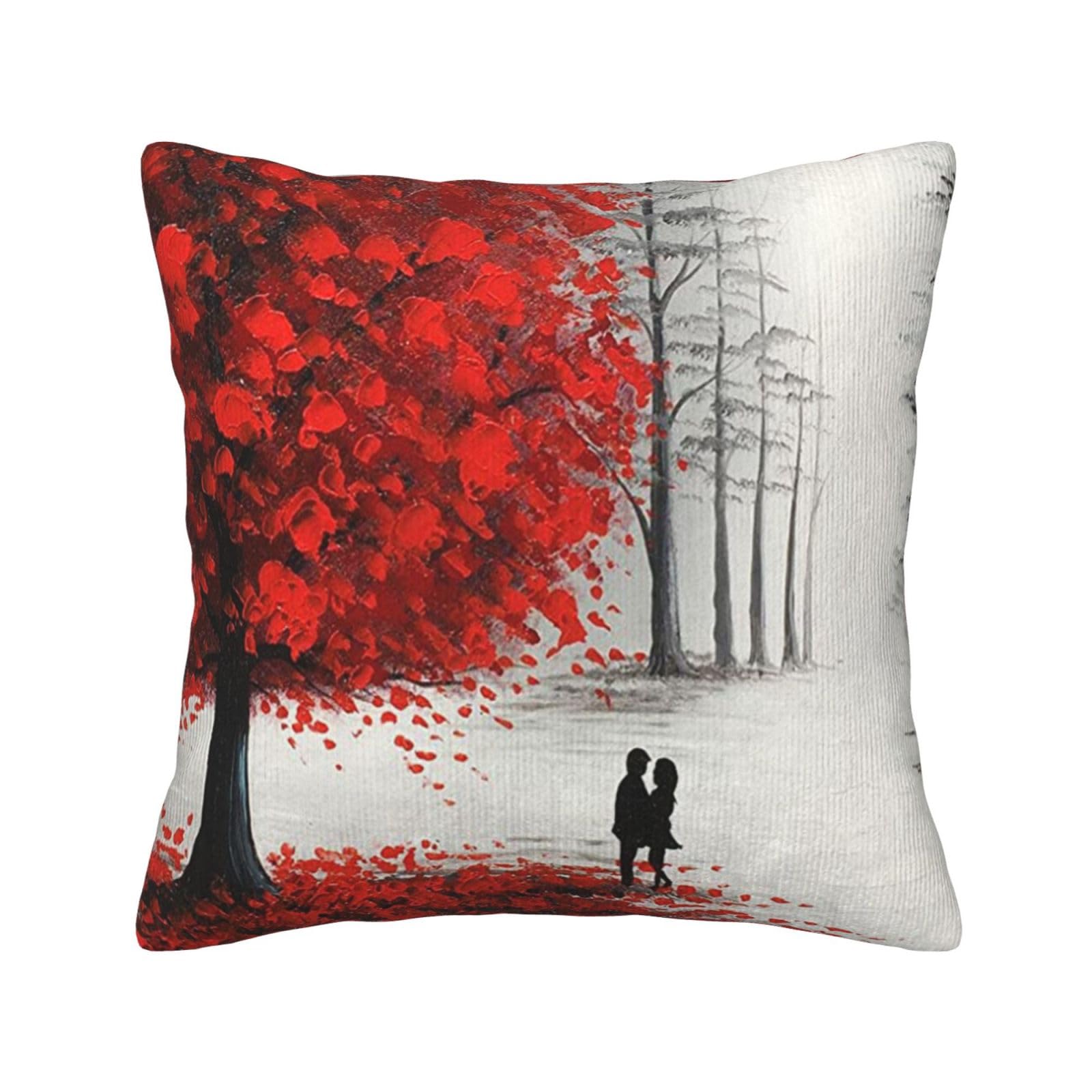 Housses de coussin en velours côtelé imprimé arbre rouge pour canapé