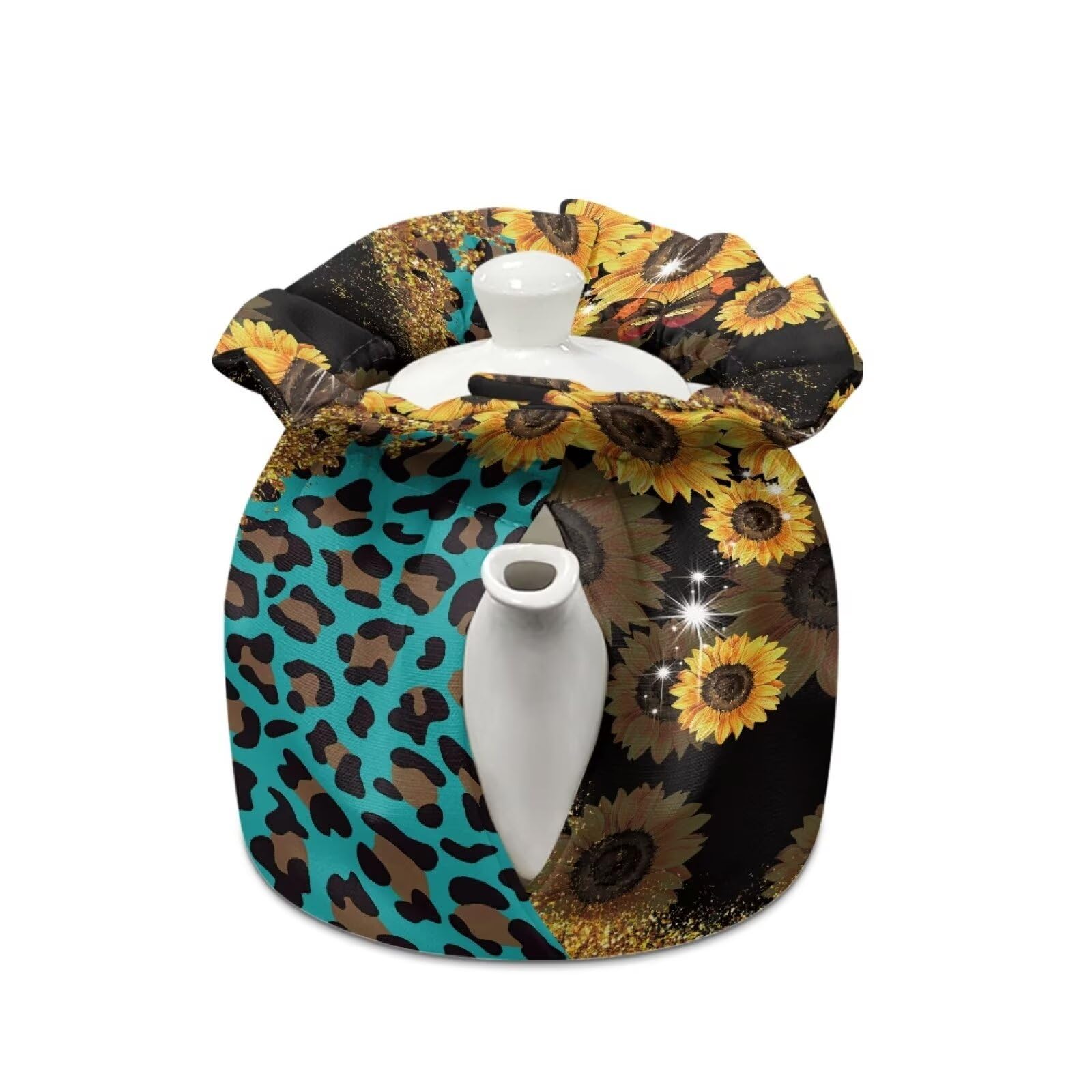 Binienty Sunflower Leopard Print Tea Cozy Teapot Cover Tea Pot Insulated Cover Keep Warm Kettle Dust Cover for Home Kitchen Back Yard