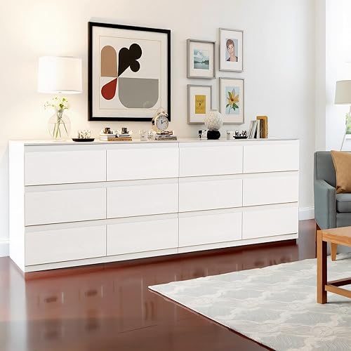 Miniatura 6 de Cómoda para dormitorio con 6 cajones anchos, cómoda de madera blanca, cómoda moderna para almacenamiento de ropa, organizador de almacenamiento 6