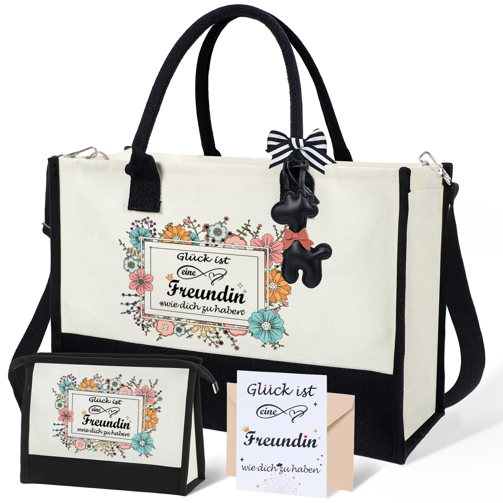 Seutgjie Geschenk Frau Rentner Geburtstag Weihnachten Canvas Tragetasche Kosmetiktasche mit Glückwunschkarte