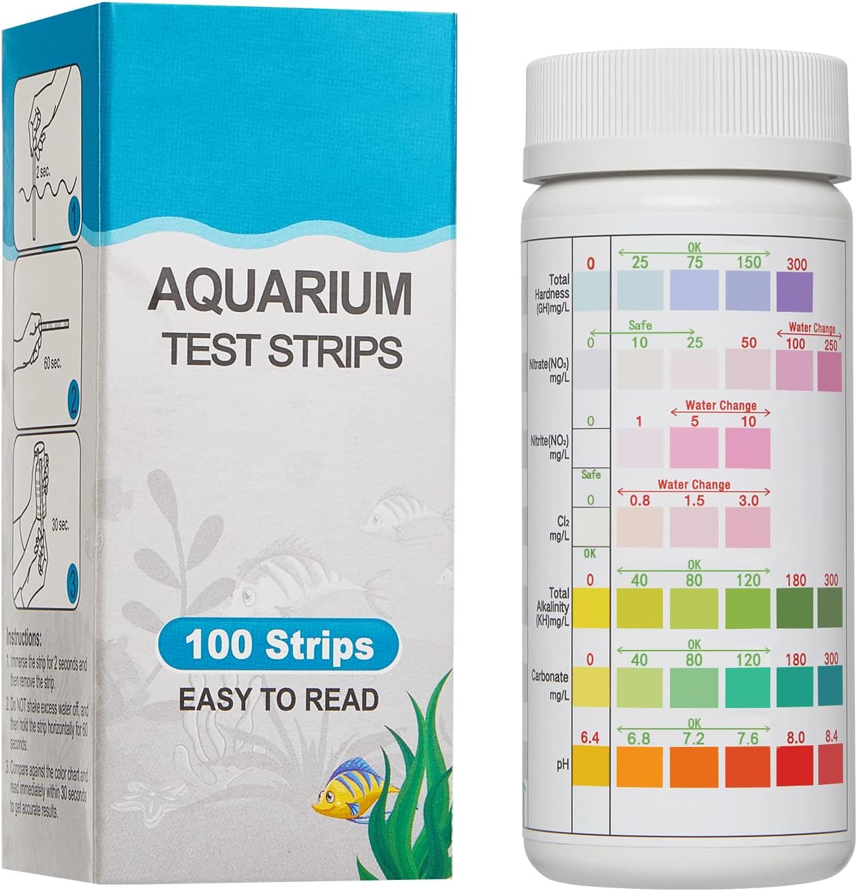 A Little Life 7 in1 Aquarium Test Strips, Fish Tank Water Test Kit (100
