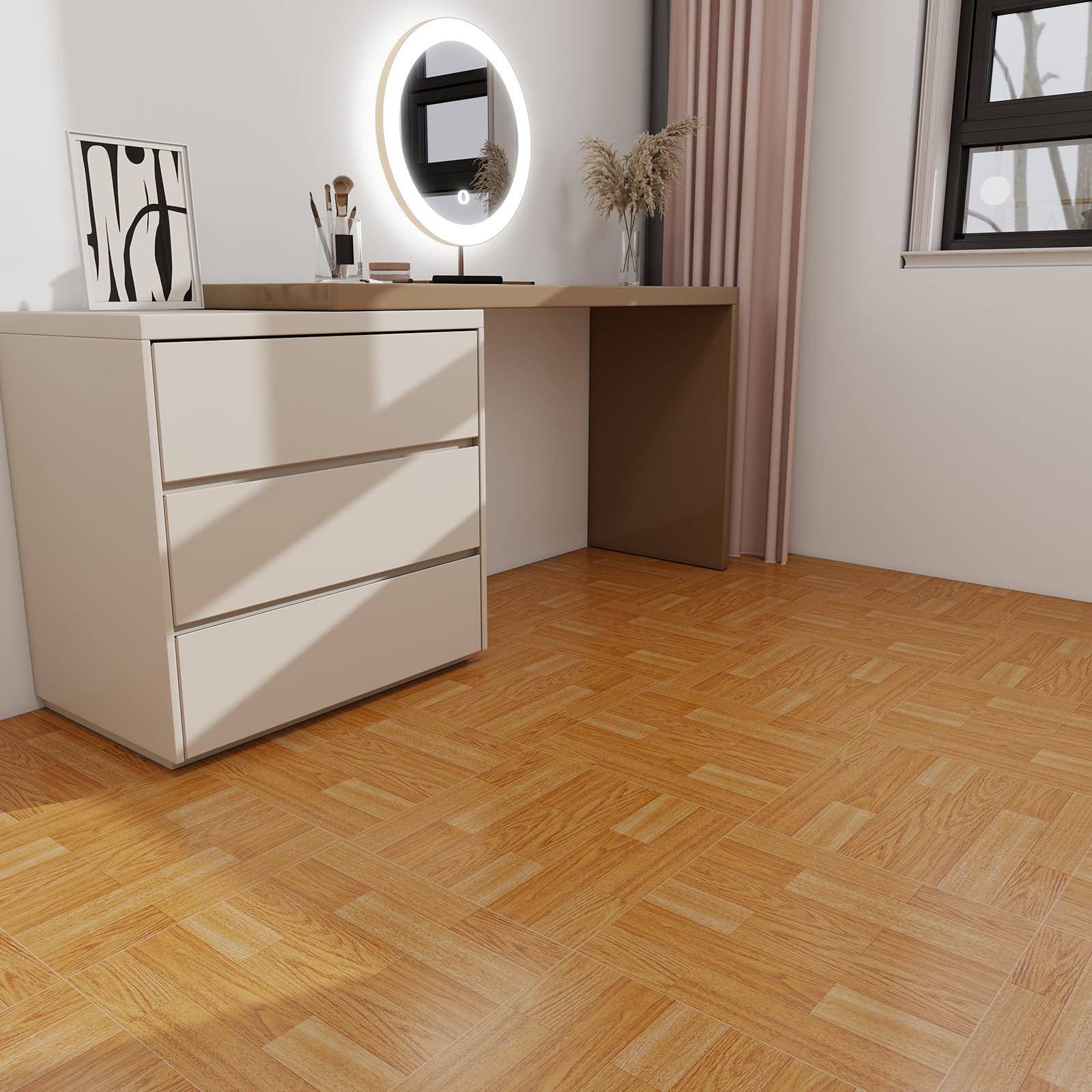 Lot de 30 carreaux de sol autocollants en vinyle imperméable pour salle de bains, cuisine, mur, cheminée (30,5 x 30,5 cm, chêne naturel)