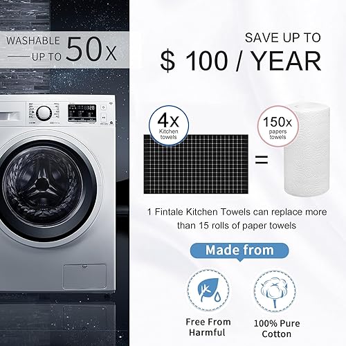 Miniatura 6 de Fintale Toallas de cocina 100% algodón tejido de gofre, suaves, superabsorbentes y de secado rápido para cocina, paquete de 4 (diseño de rejilla,