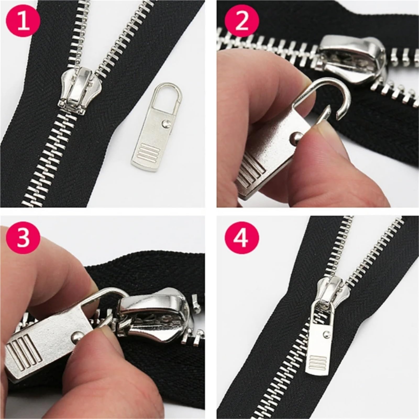 Tiradores de cremallera, 50 tiradores de cremallera desmontables, accesorios de cremallera de repuesto para jeans y mochilas, herramientas de costura