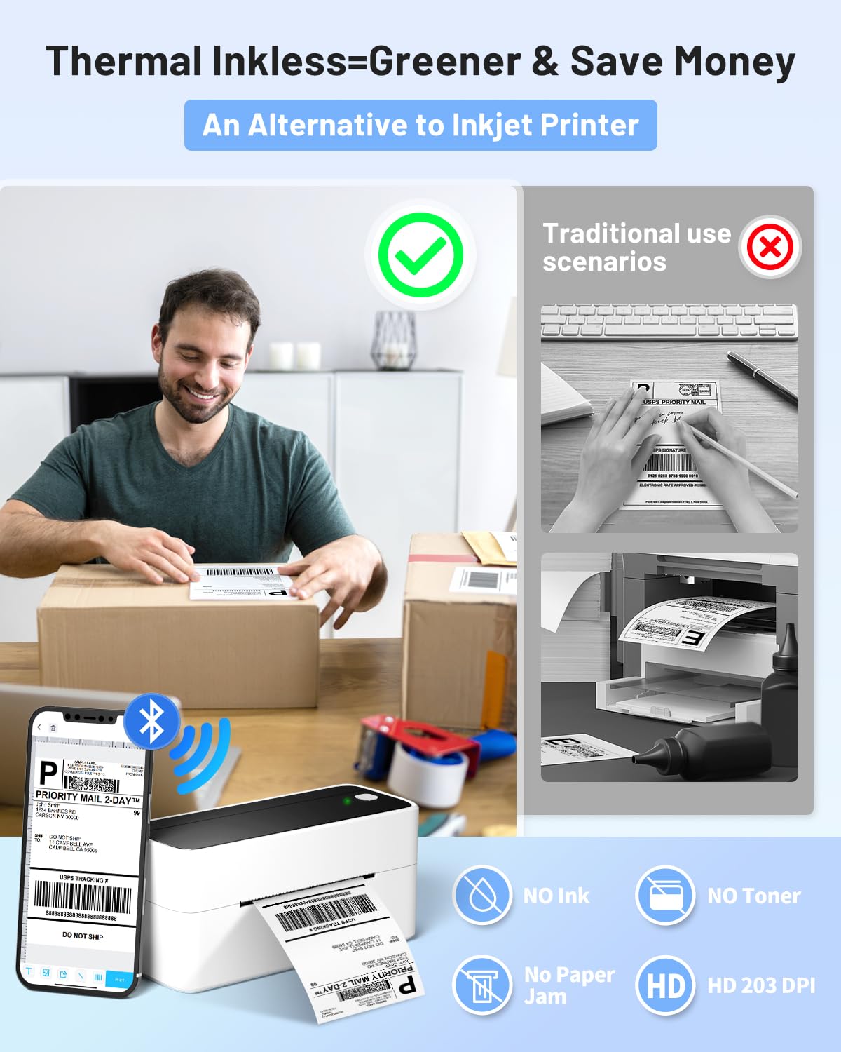 Phomemo Bluetooth Etikettendrucker, Label Printer Labeldrucker 4x6 Thermodrucker DHL Versandetiketten Drucker für Versandpakete Kompatibel mit Amazon, Etsy,Ups, Wish, Shopify, Zalando, Otto