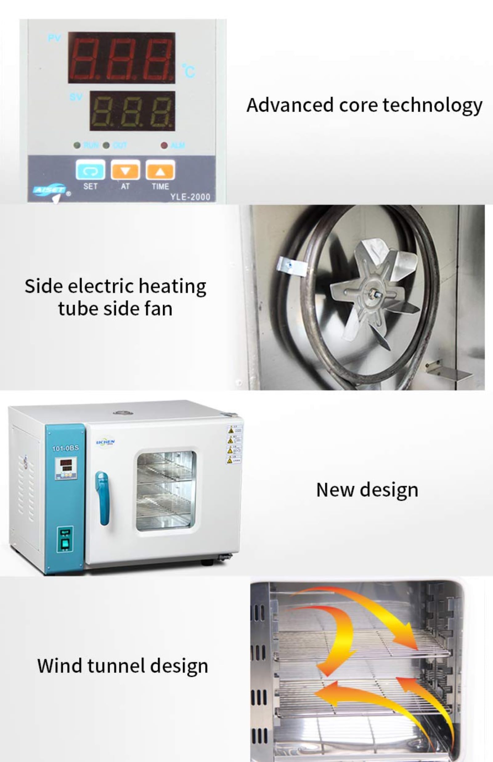 Horno de secado por convección de aire para laboratorio, horno silencioso de temperatura constante, pantalla digital inteligente, secado electromecánico, control de temperatura, velocidad ajustable