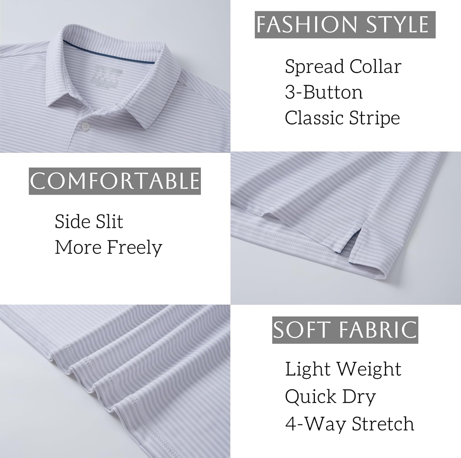 MAGCOMSEN Men's Polo Shirts Short Sleeve Striped Golf Summer Polos Dry Fit Performance Casual Collared Shirt White S - Image 4