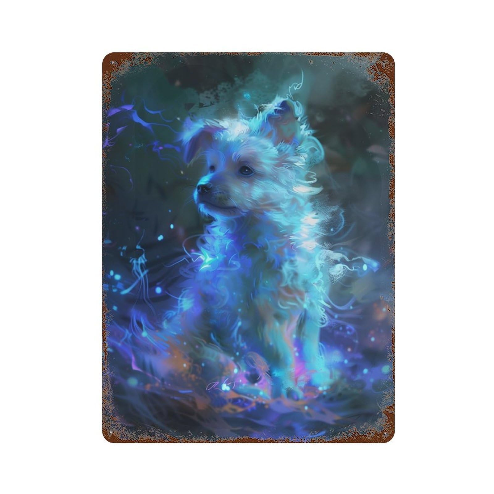 Retro Metal Sign with Magical Puppy Design 15.7"x11.8", for Shed, Workshop And Garage Wall Decor, Industrial Home Decor
