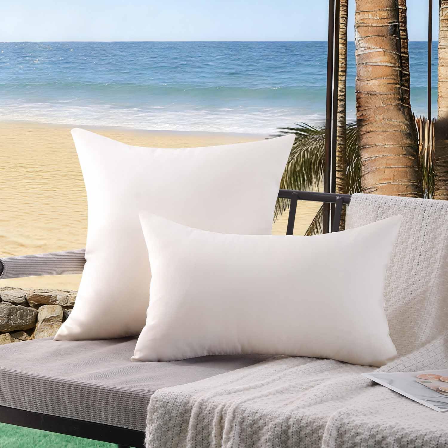 Housses Coussin 40x40 cm Extérieur Imperméable Beige Taies d'oreiller Printemps Été Decoration Canapé Housse de Coussin Décoratif pour Salon de Jardin Patio Chambre Maison Décor Lot de 2 - 2