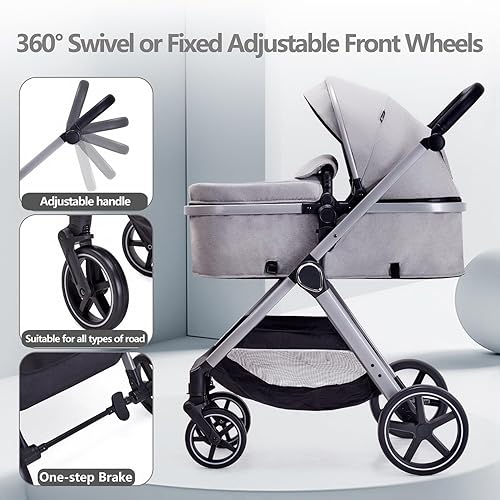 Miniatura 6 de Cochecito de bebé 2 en 1, cochecito convertible para bebés de 0 a 36 meses (gris)