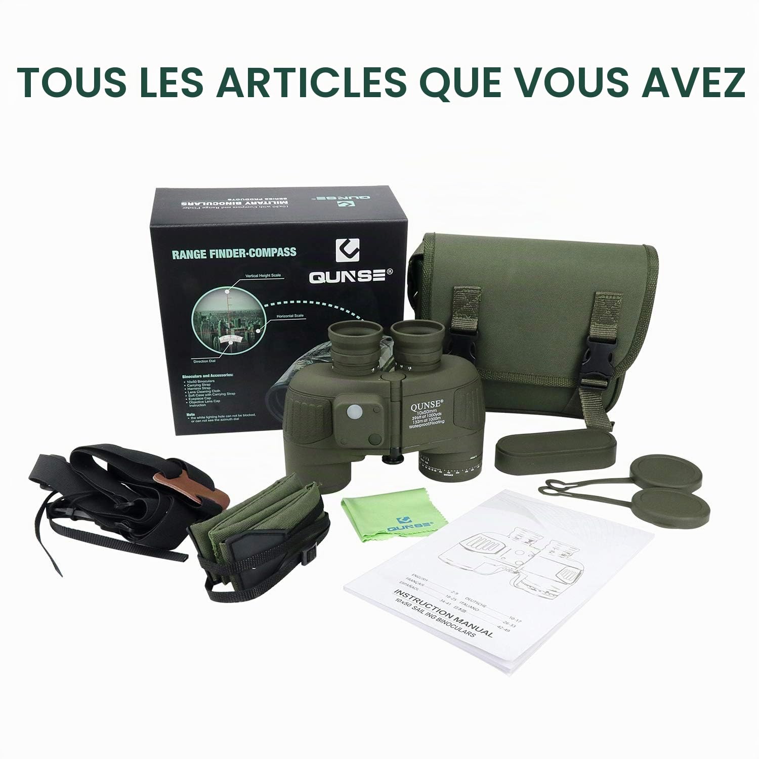 Jumelles 10x50 avec Boussole et Télémètre pour Adultes | Totalement Étanche et Immergeable avec Prisme BAK4 et FMC pour une Vision Claire en Mer, Safari et Randonnée