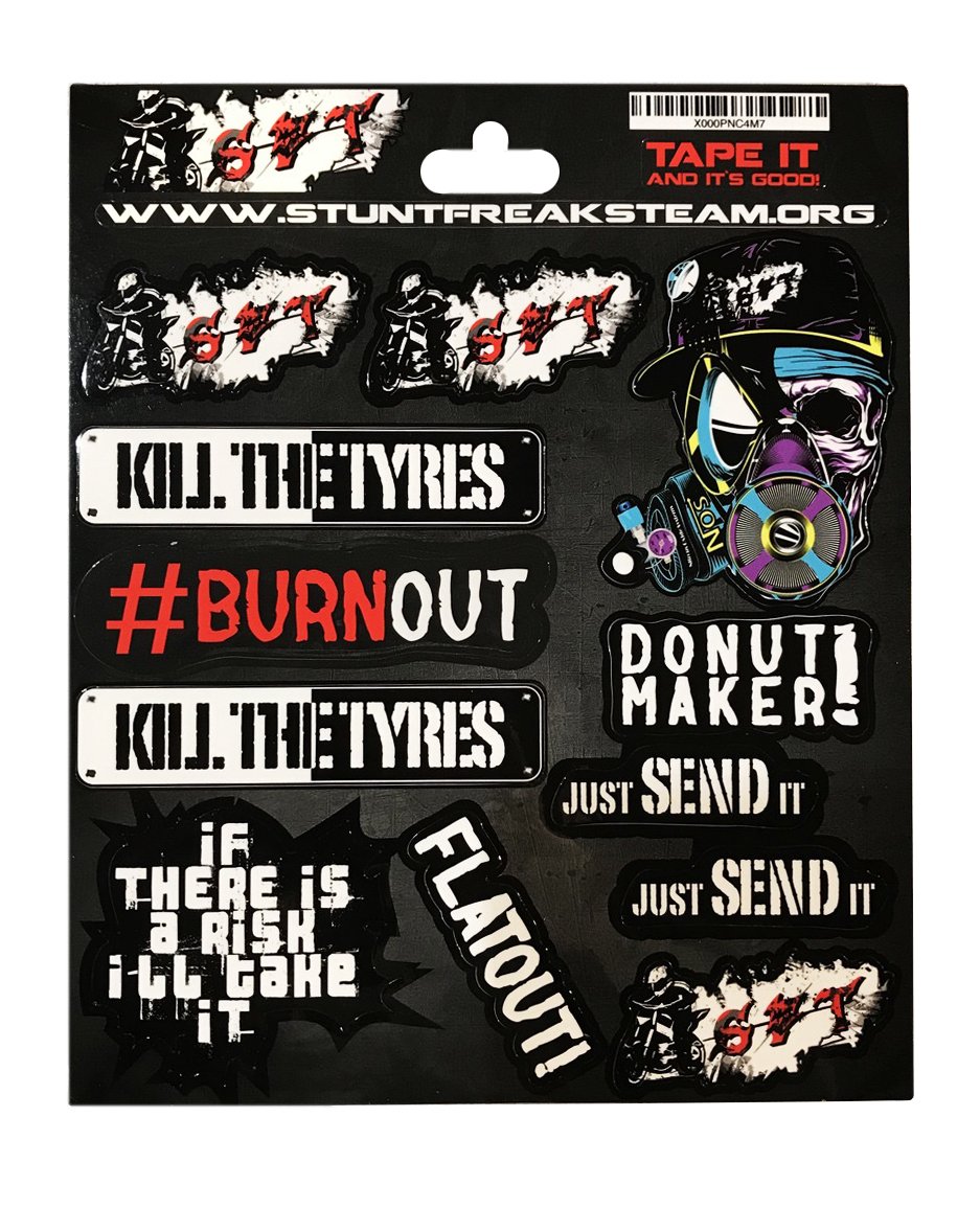 New Premium Quality SFT BURNOUT Sticker Pack - Ideal for Motorcycles, Skateboards, Cars and Luggage - Strong Self Adhesive Stickers - Waterproof & UV Protection - Bike Bumper Stickers