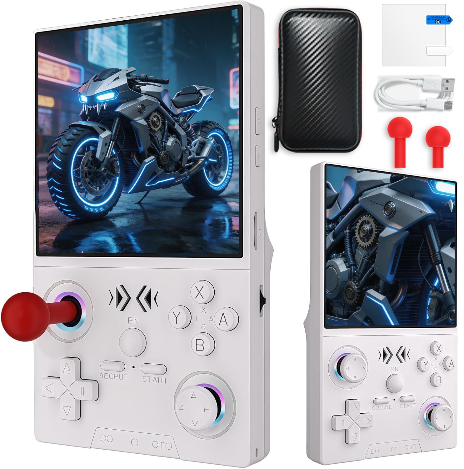 XF40V portable gaming console, 4-inch IPS screen with 64GB storage and 18,000 games, 4000 mAh battery, Linux system, 2 * detachable joysticks and storage bag (White, 64, GB)