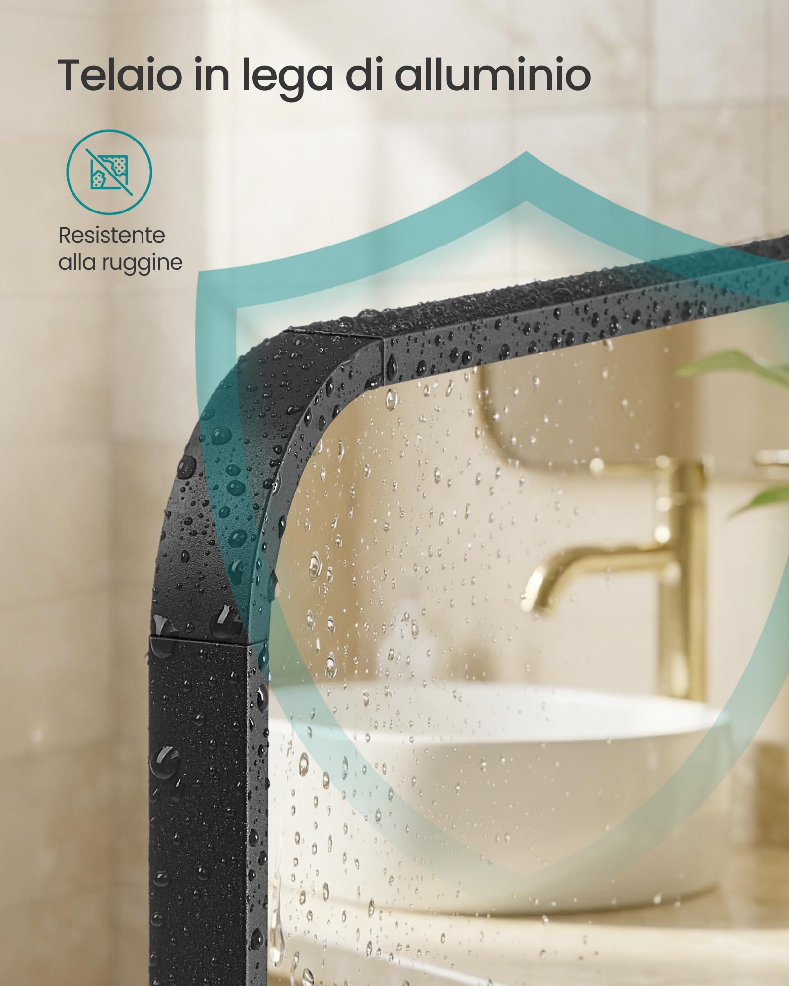 SONGMICS Specchio Bagno, Specchio da Parete, Rettangolare, Cornice in Alluminio, 81 x 61 cm, Pellicola di Sicurezza, 2 Opzioni di Sospensione, Soggiorno Camera da Letto, Nero Inchiostro LWM014BD01