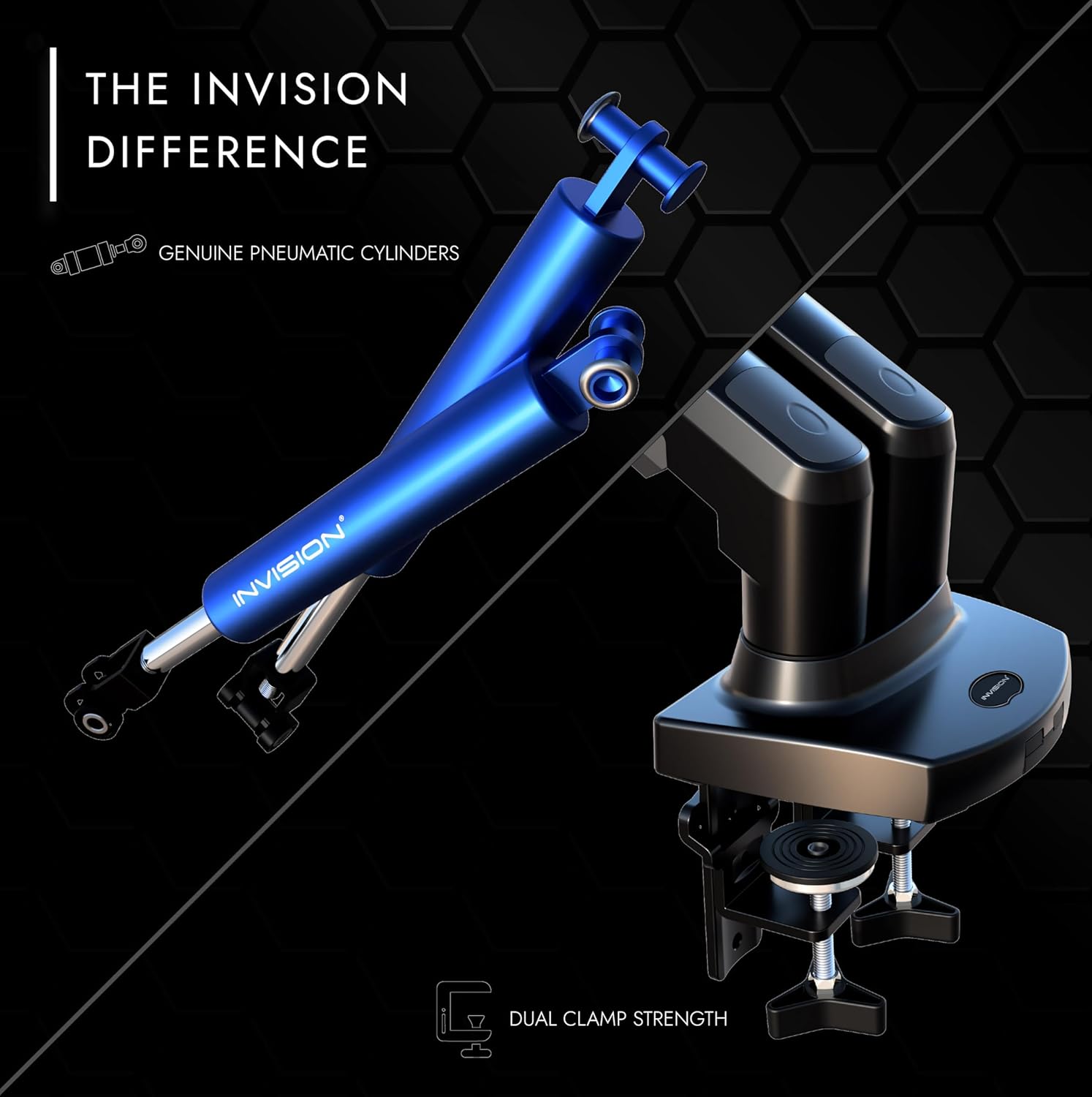ภาพระยะใกล้ของโต๊ะ clamp mechanism for the Invision MX400 monitor arm